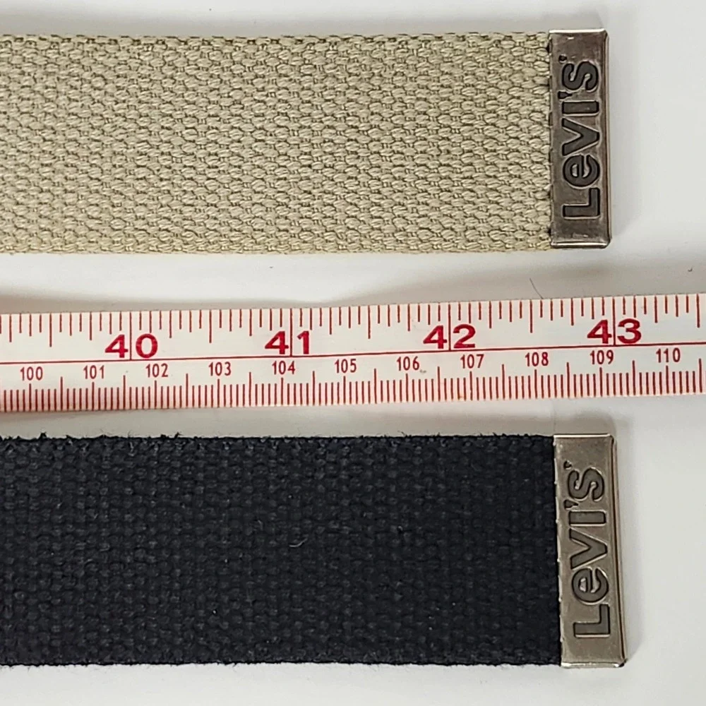 Vintage Levis Canvas Web Belts Lot of 2 Black Tan Buckle Adjustable 43
